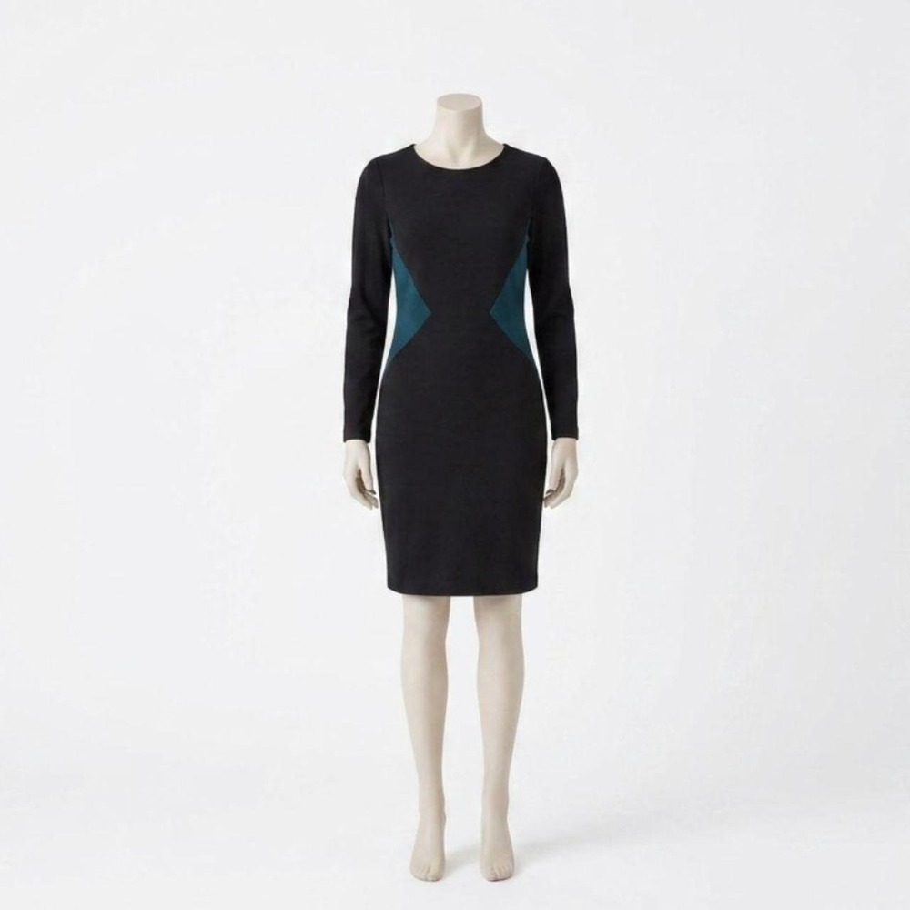 Ann Taylor Colorblock Sheath Dress Black Teal Geometric Size 6 314616